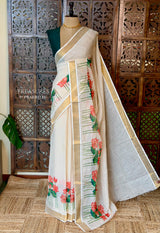 Off white soft semi linen saree -PONAM26N4