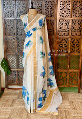 Off white soft semi linen saree -PONAM26N5