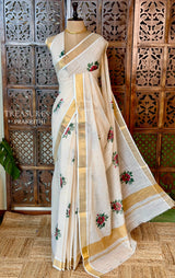 Off white soft semi linen saree -PONAM26N1
