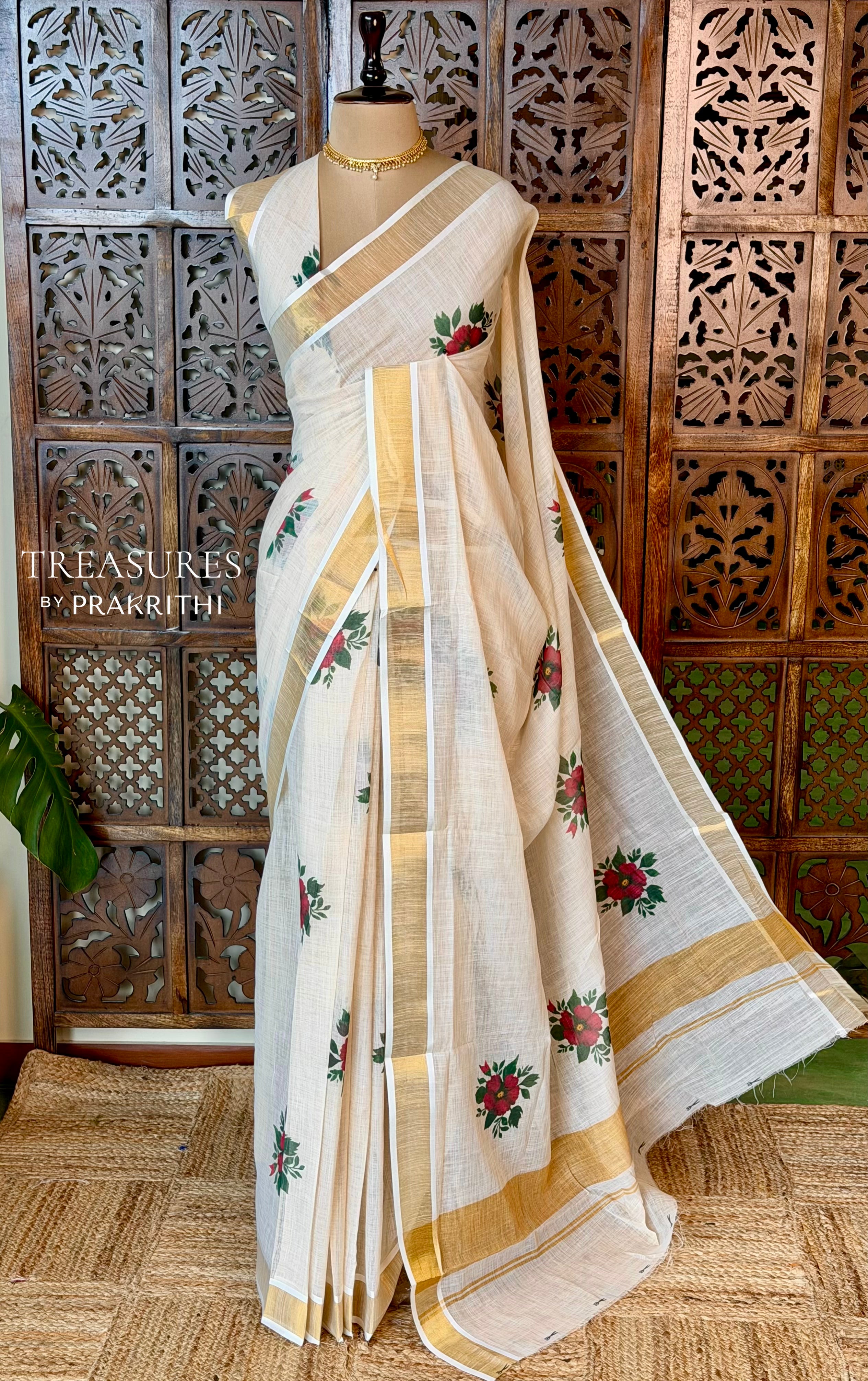 Off white soft semi linen saree -PONAM26N1