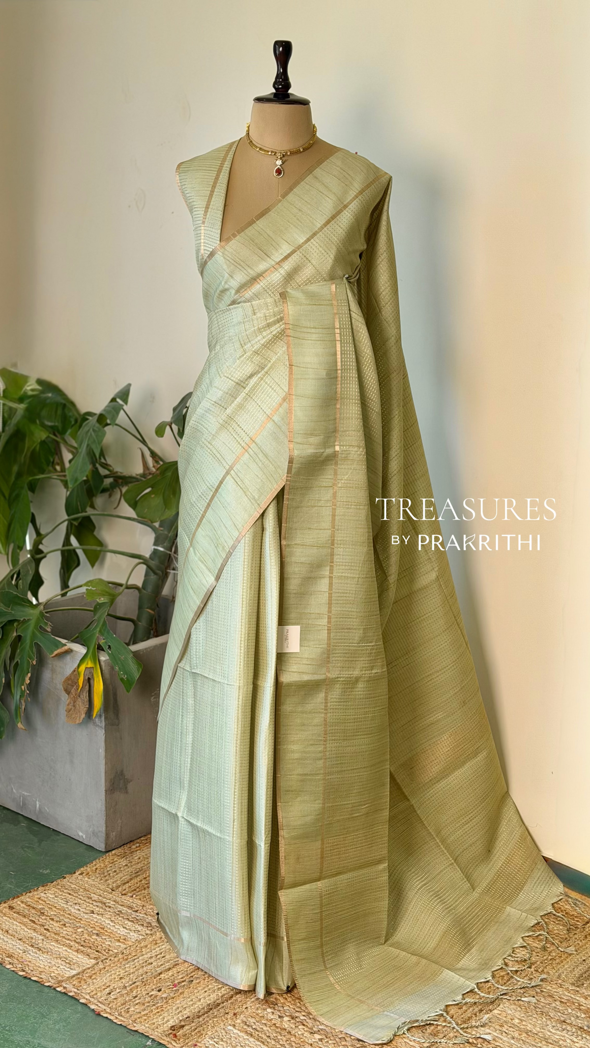 Pastal Green tusser silk saree -PBR15A