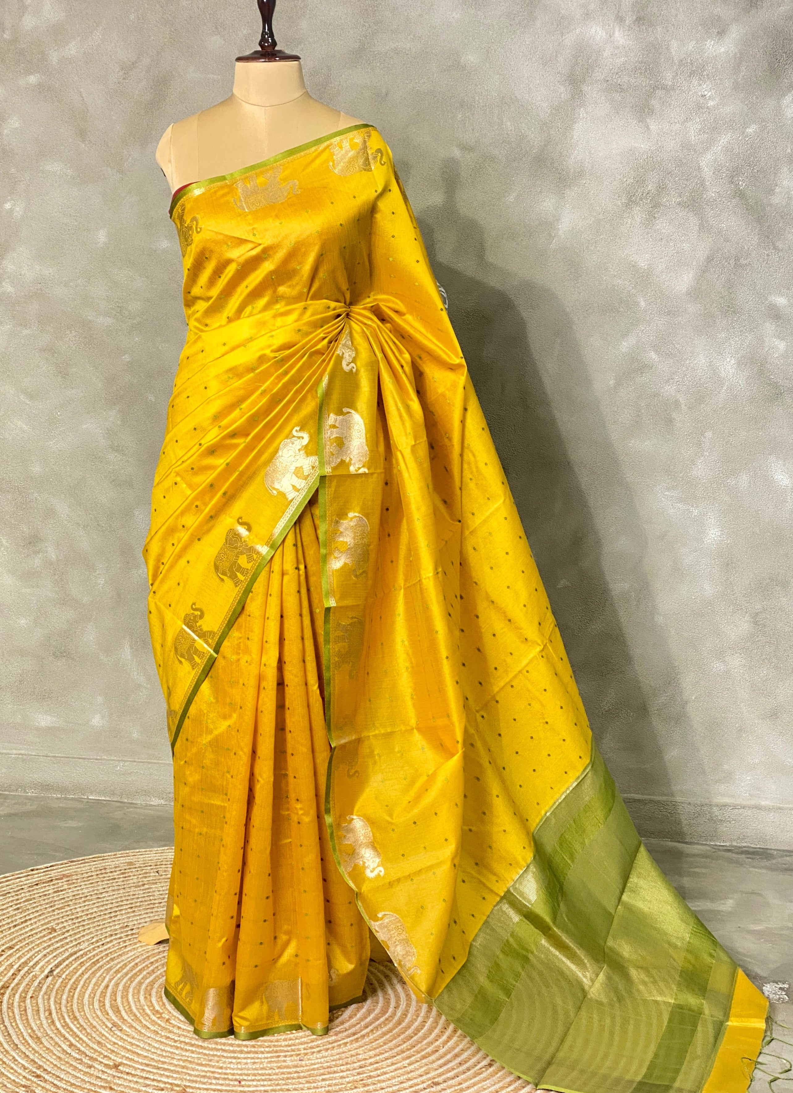 Lime yellow and lime green combo semi tusser saree- PST001C