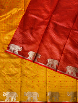mustard yellow and red semi tusser saree- PST001D