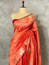 Peach and Maroon combo semi tusser saree- PST001B