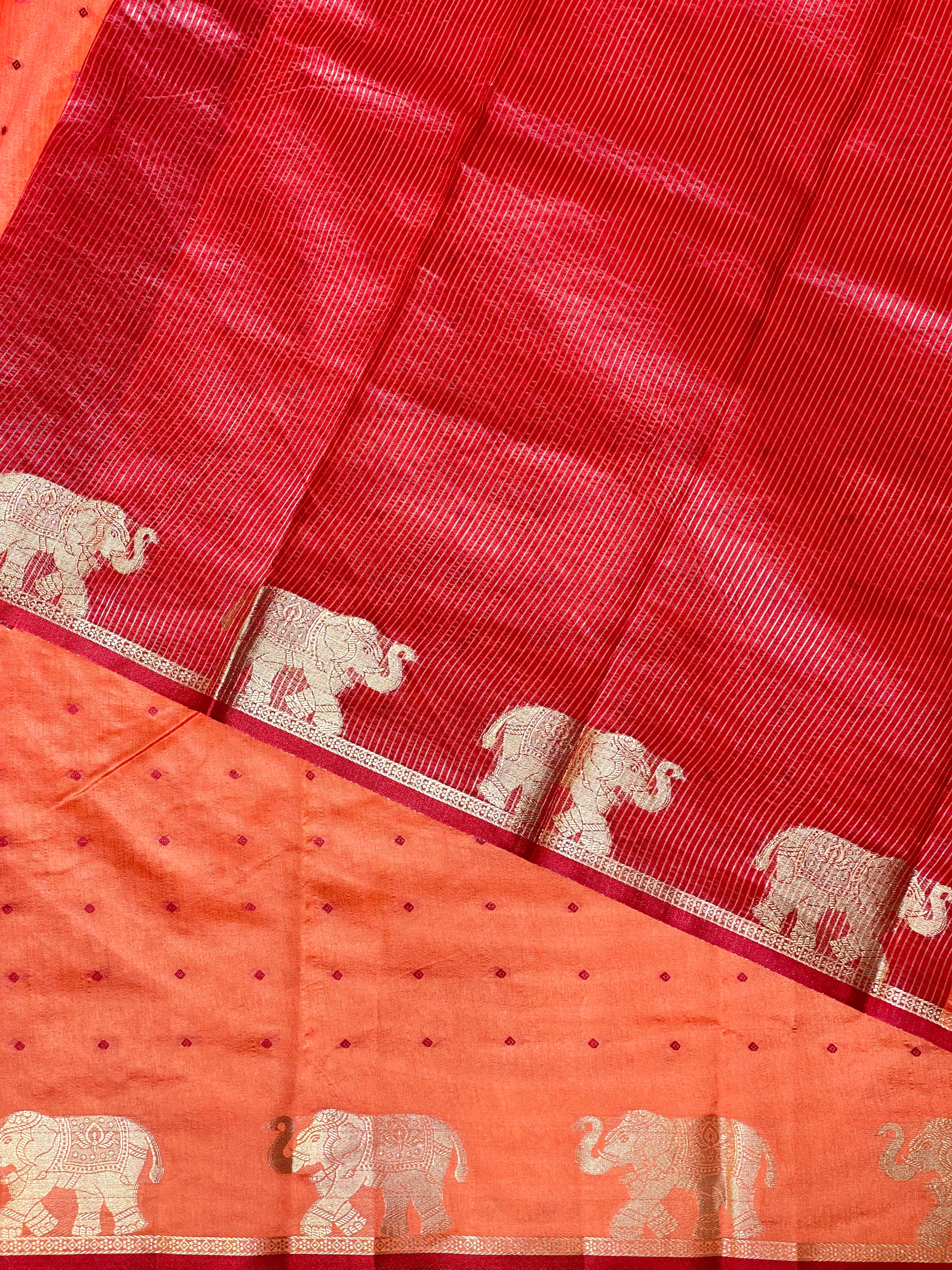 Peach and Maroon combo semi tusser saree- PST001B
