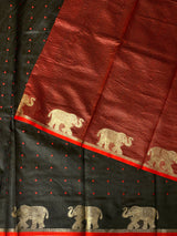 Black and maroon semi tusser saree- PST001A