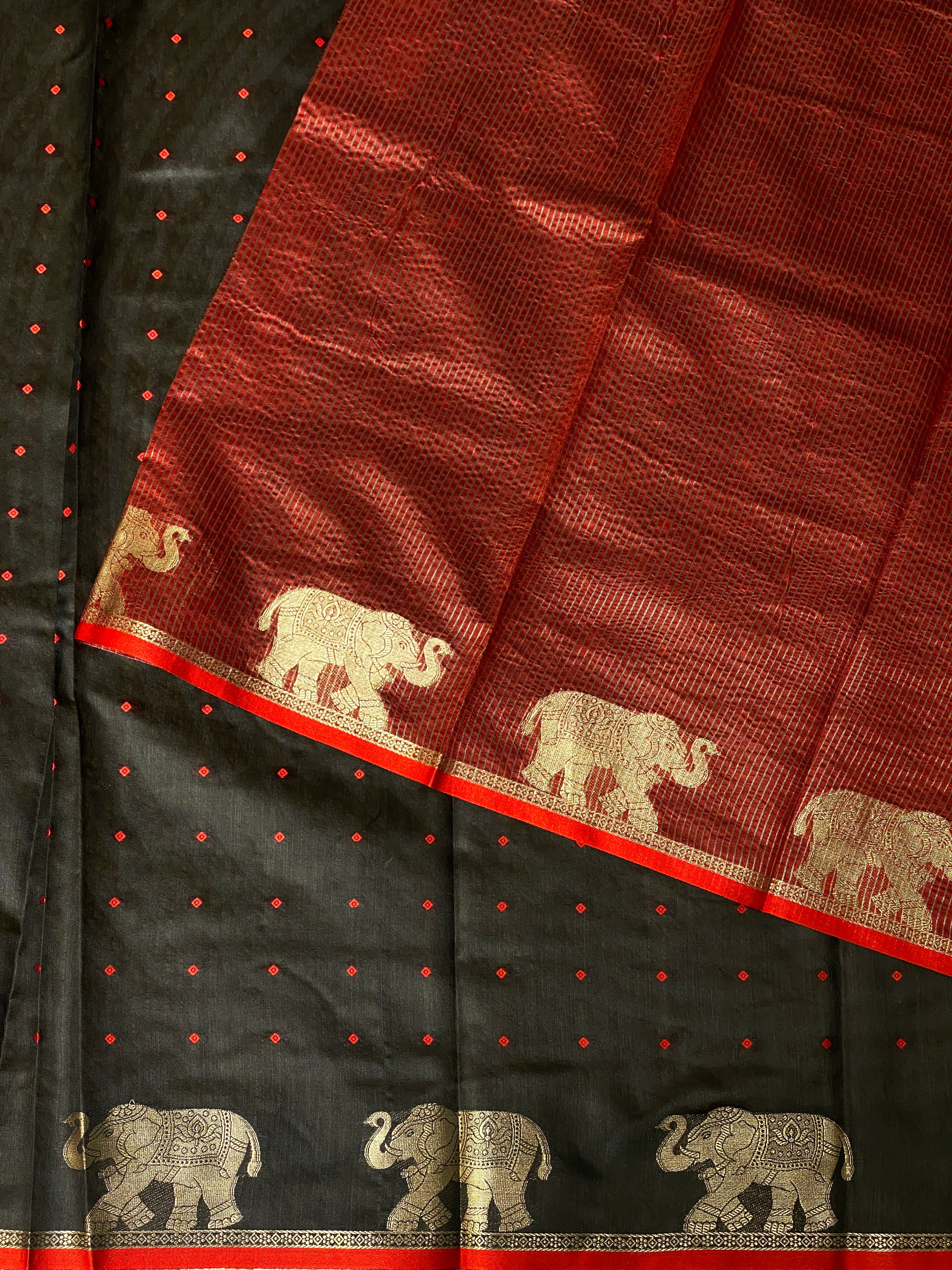 Black and maroon semi tusser saree- PST001A
