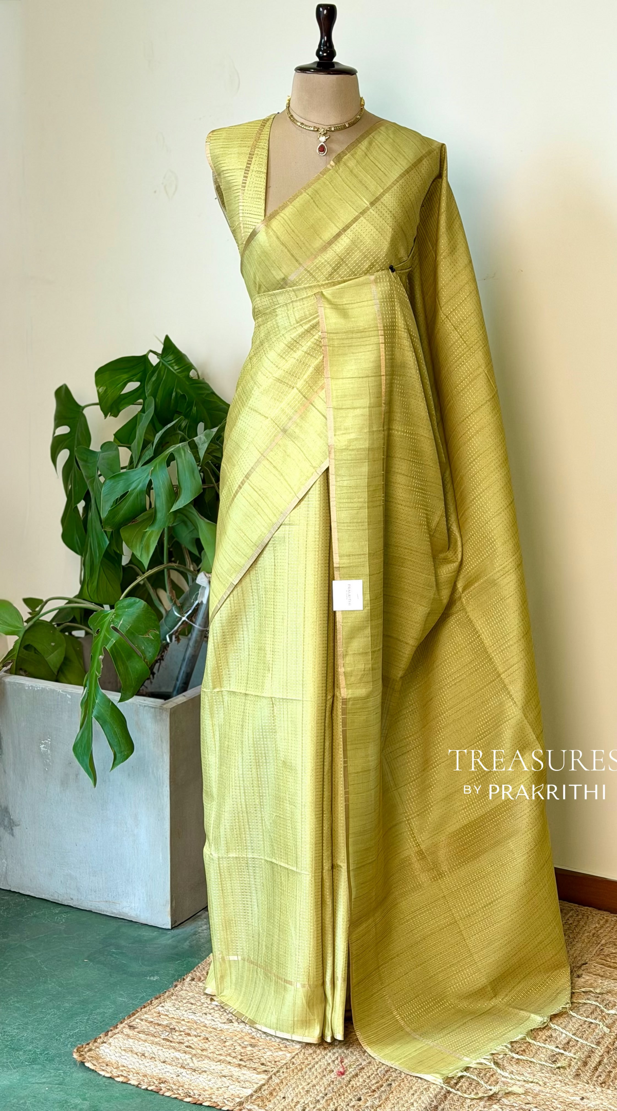 Pastal Green tusser silk saree -PBR15C