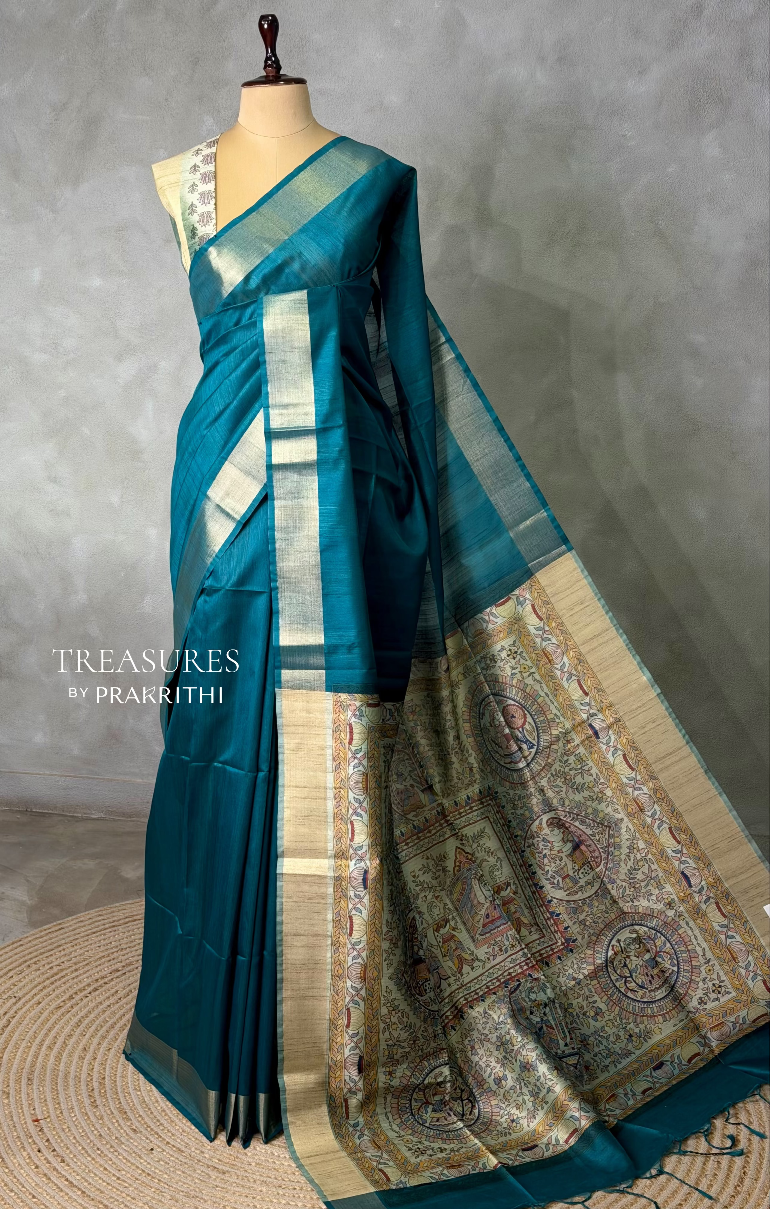 Peacock Blue silk cotton saree- PBR49N