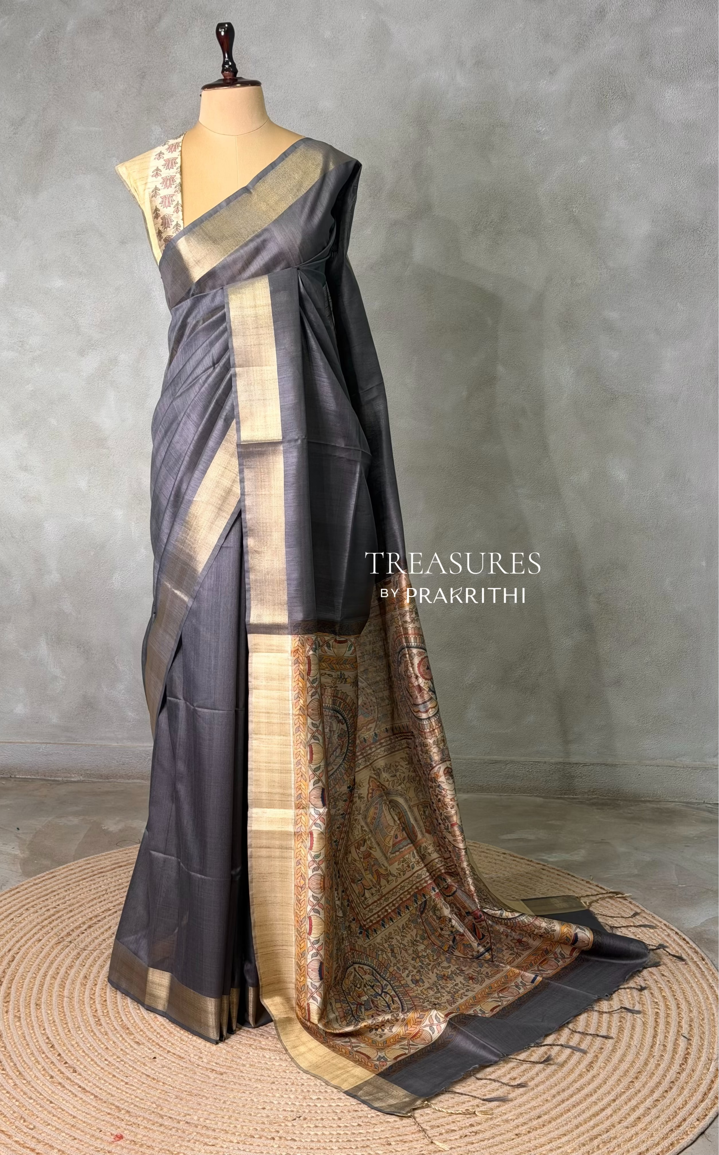 Grey Blue silk cotton saree- PBR49O