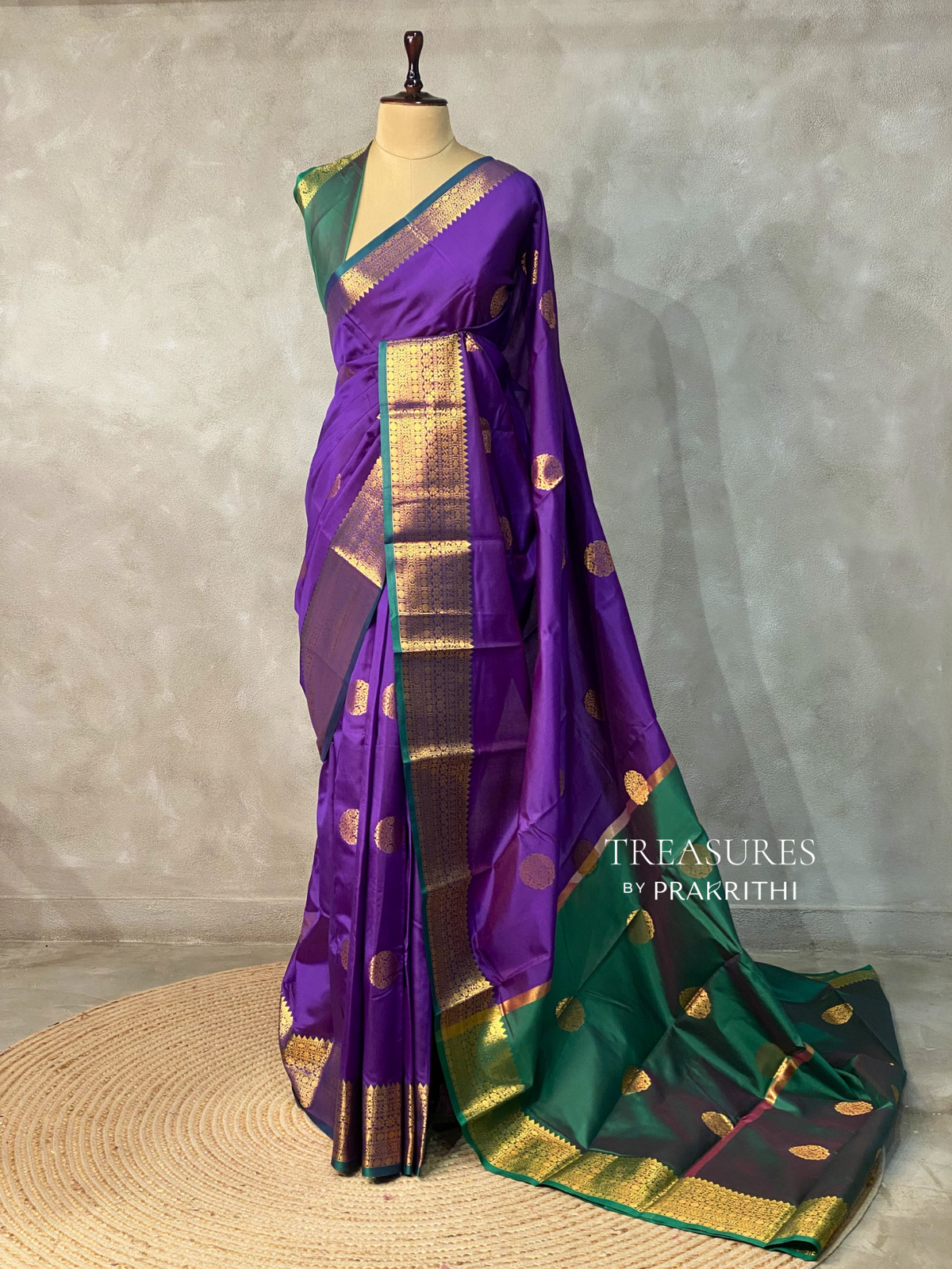 Violet and Green semi kanchipuram soft silk saree - PSSN150