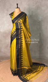 Yellow and Black Banarasi silk saree - PIH84
