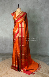 Rust orange and Red Semi banarasi silk saree - PIH93