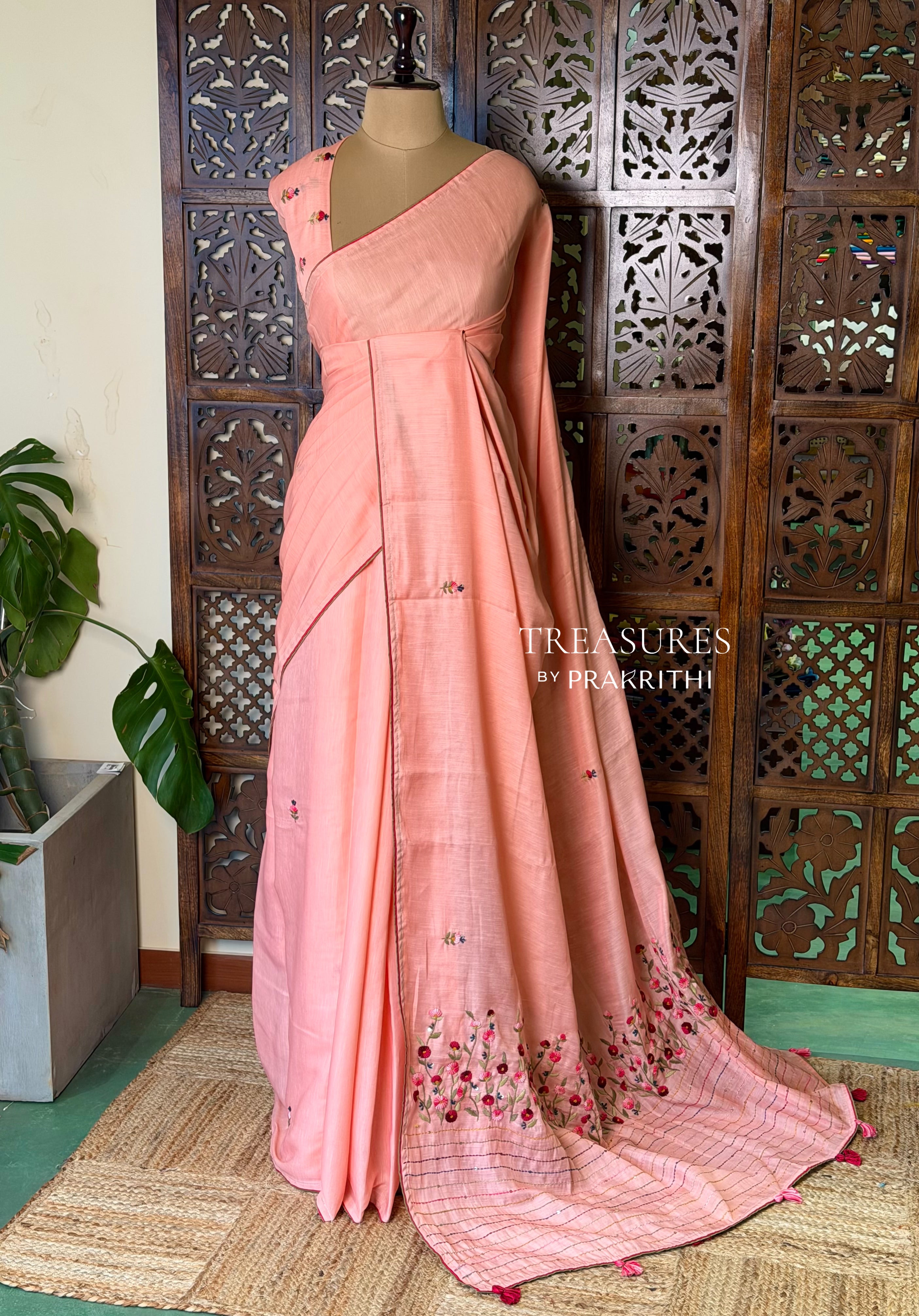 Peach soft tusser silk saree : PBR52C