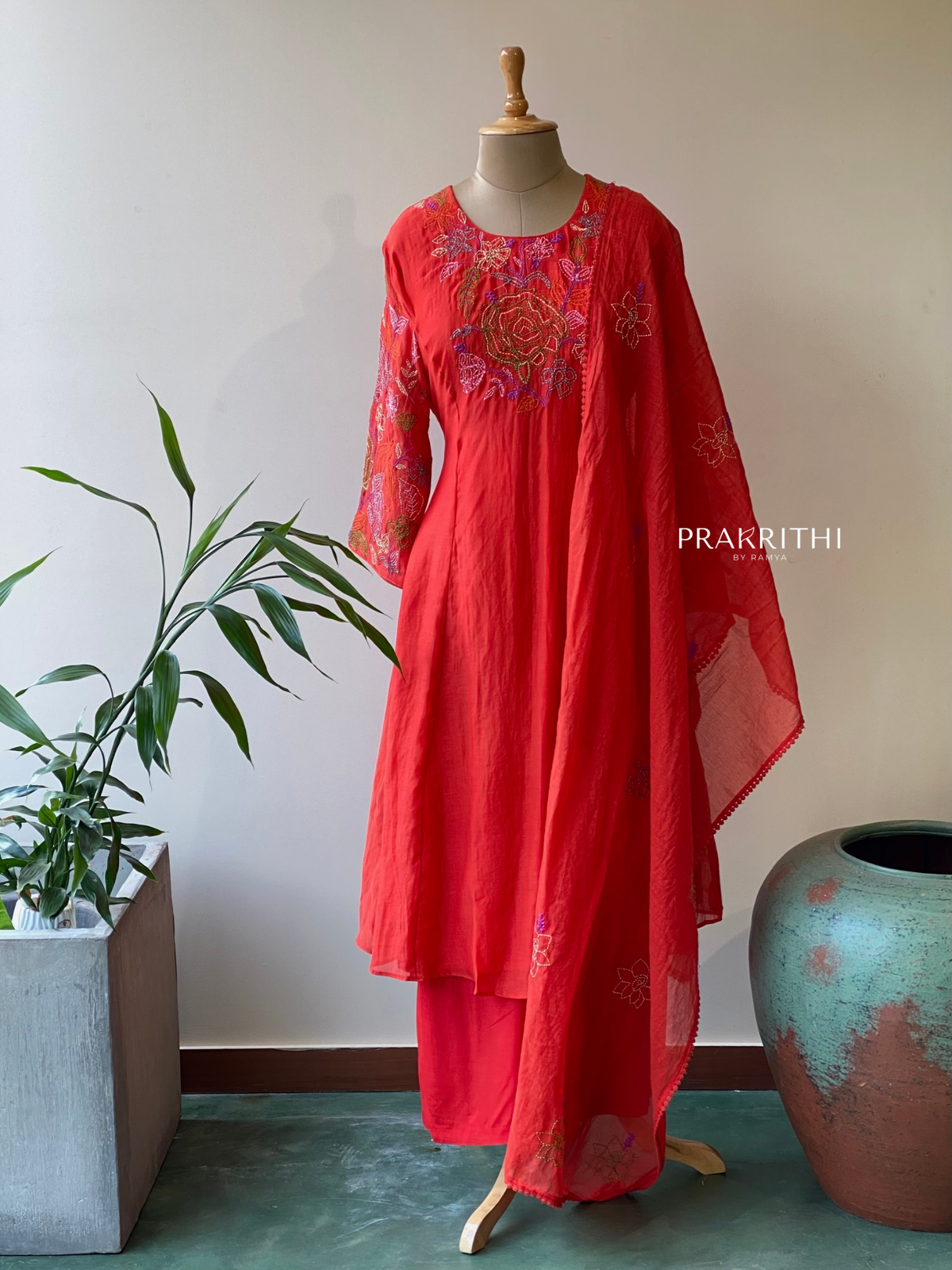 Red Pure mul chanderi salwar set -SMUL8 -SIZE46
