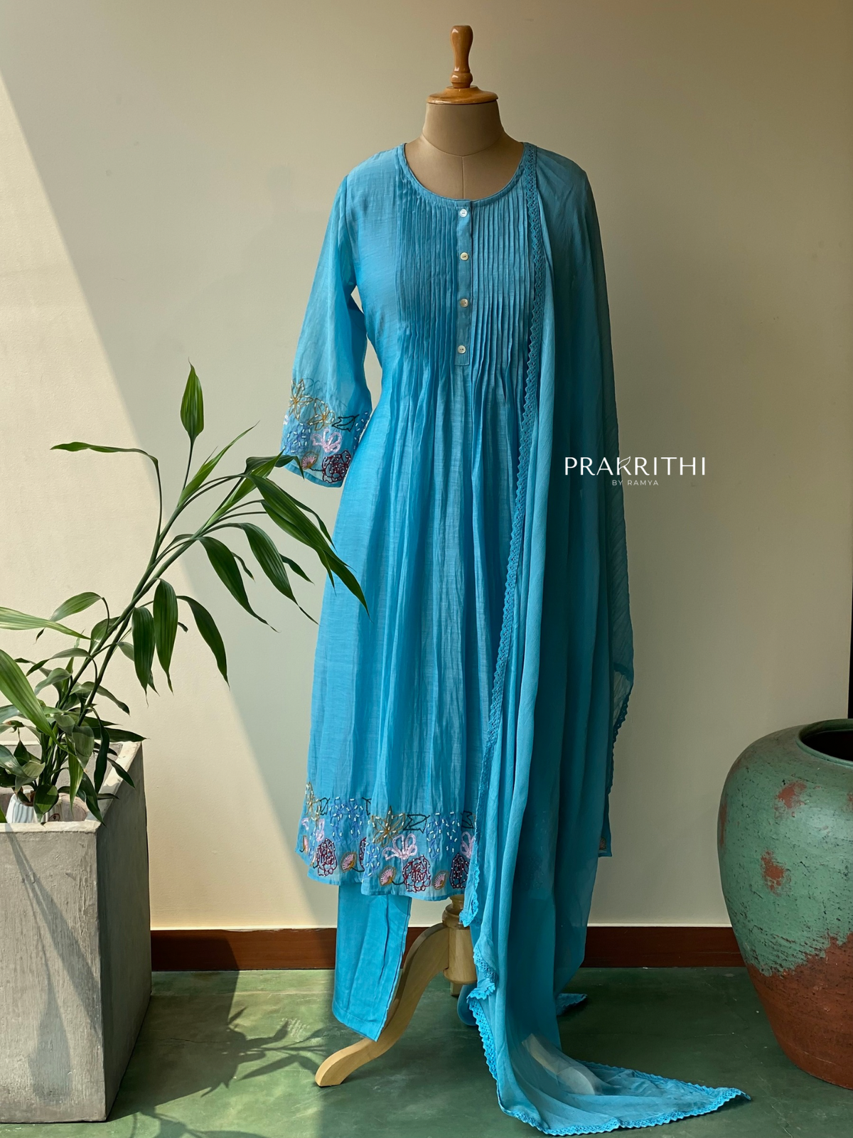 Blue Pure mul chanderi salwar set -SMUL11 -SIZE40