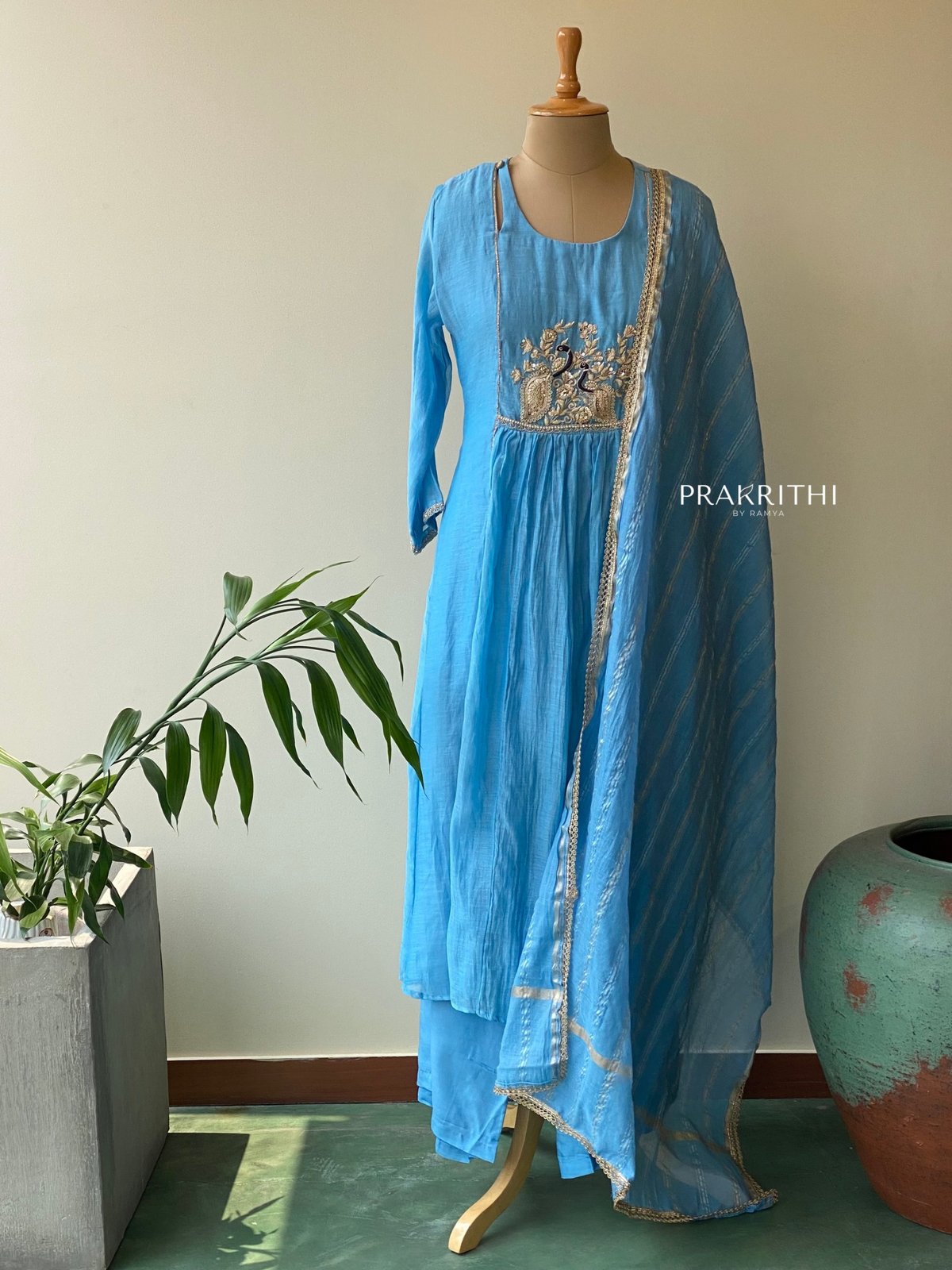 Blue Pure mul chanderi salwar set -SMUL14-SIZE40