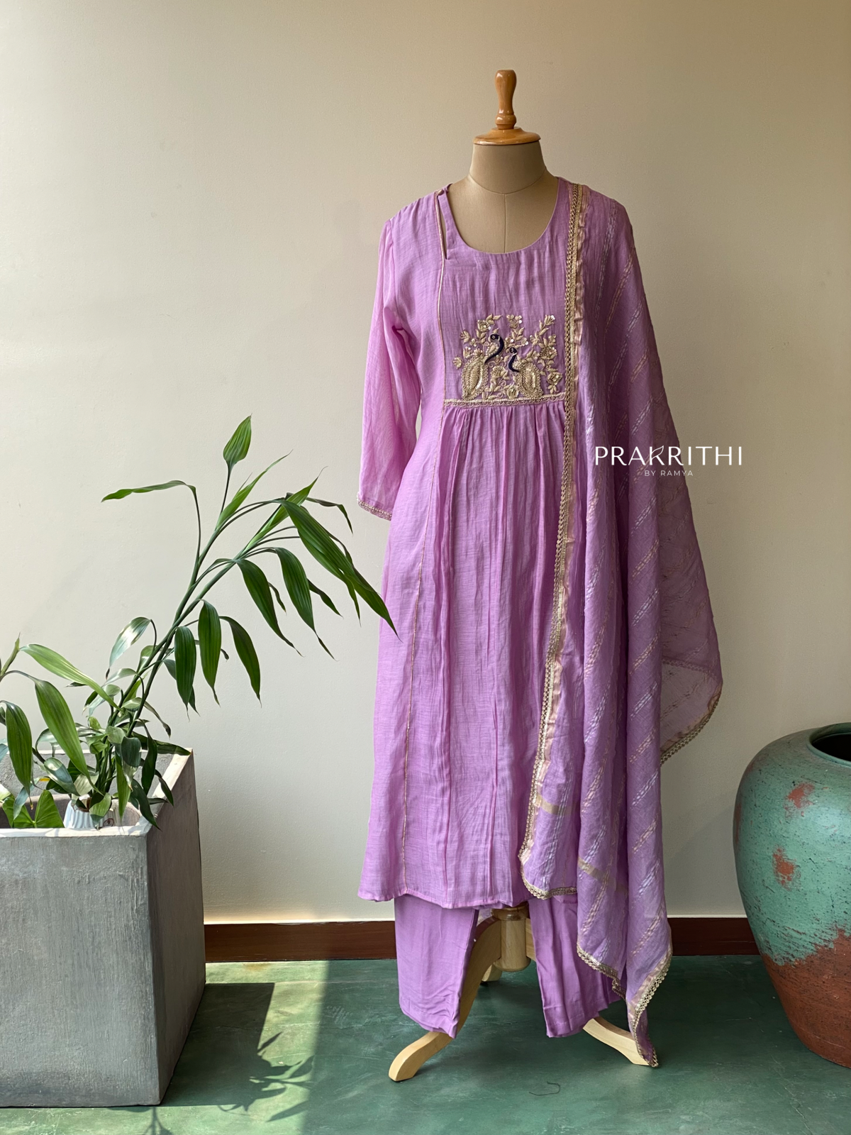 Lavender Pure mul chanderi salwar set -SMUL15-SIZE40