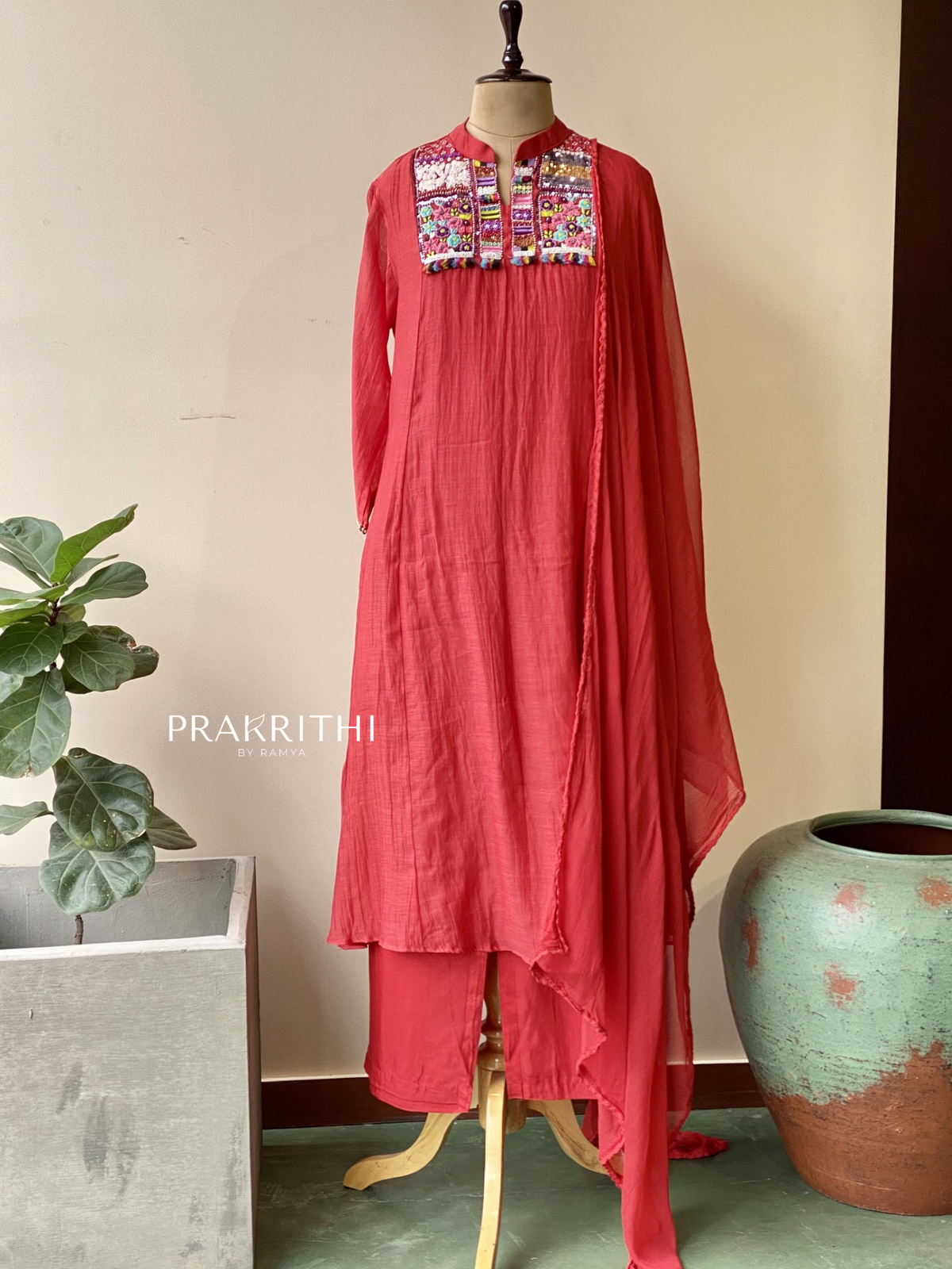 Dark peach Pure mul chanderi salwar set -SMUL17-SIZE42