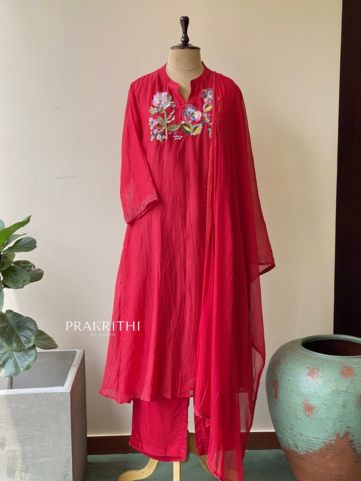 Red Pure mul chanderi salwar set -SMUL20-SIZE44