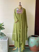 olive green Pure mul chanderi salwar set -SMUL22-SIZE44
