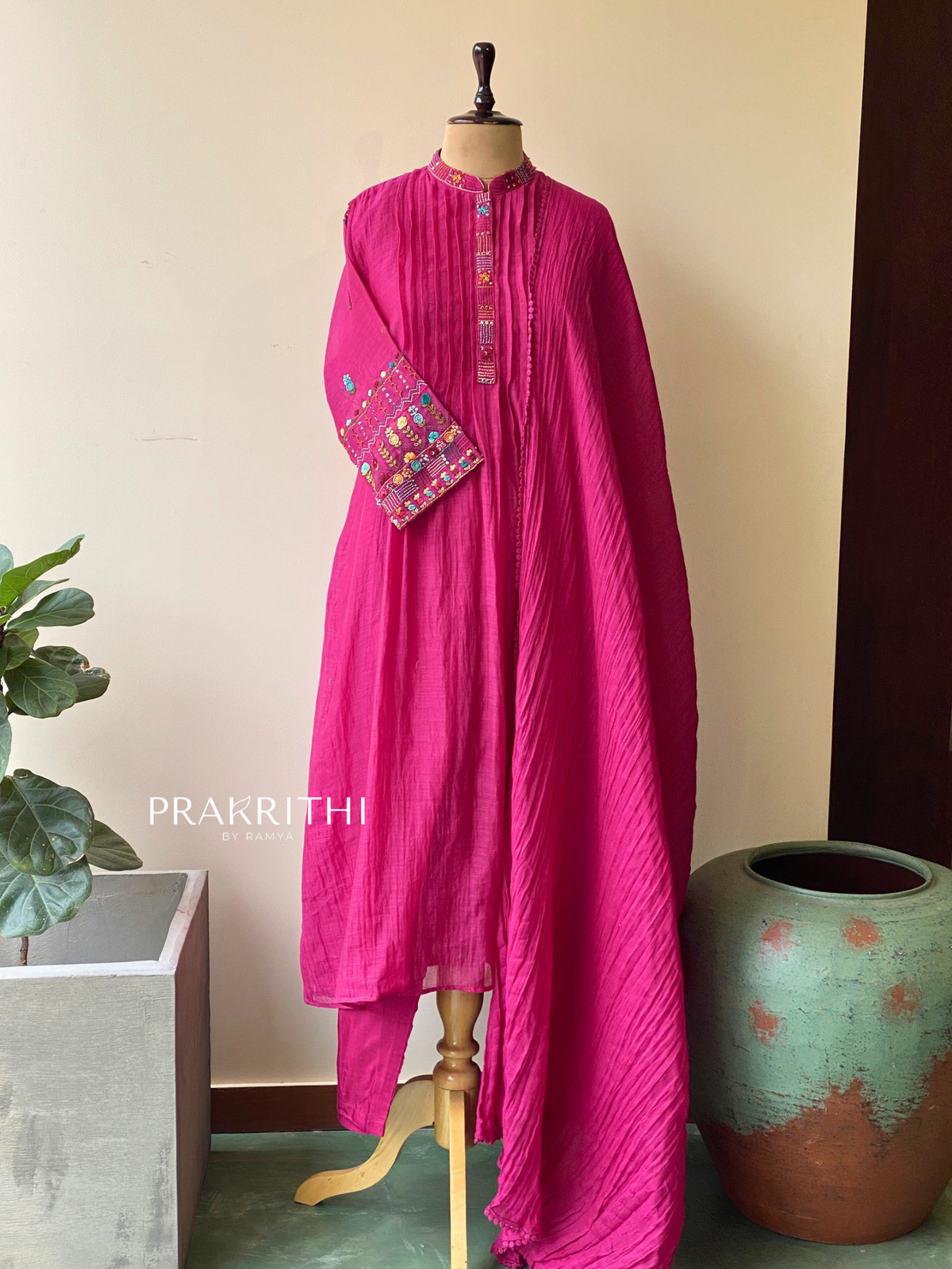 Rani pink Pure mul chanderi salwar set -SMUL23-SIZE40