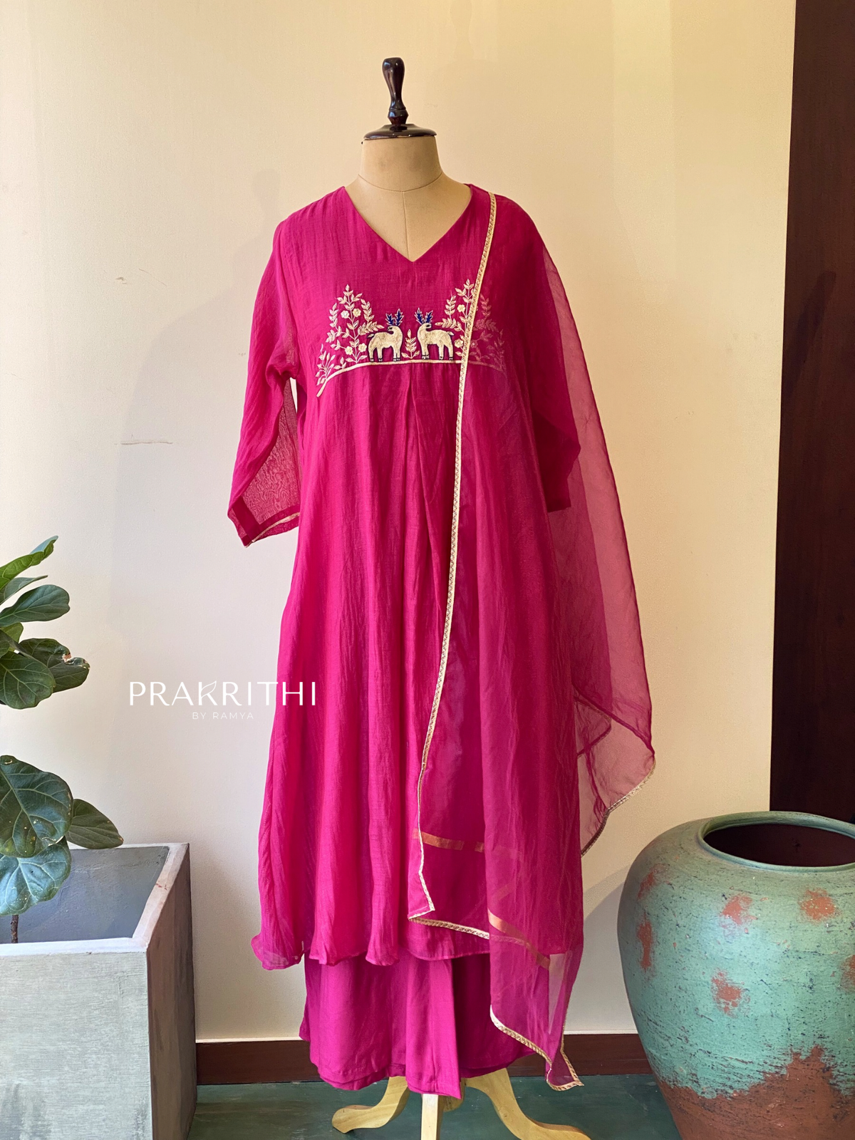Rani pink Pure mul chanderi salwar set -SMUL37- SIZE42