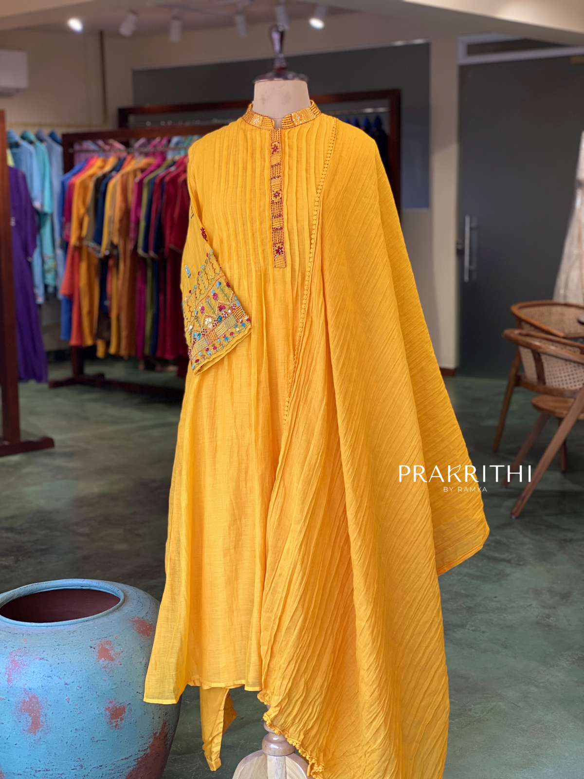 Yellow Pure mul chanderi salwar set -SMUL43- SIZE44