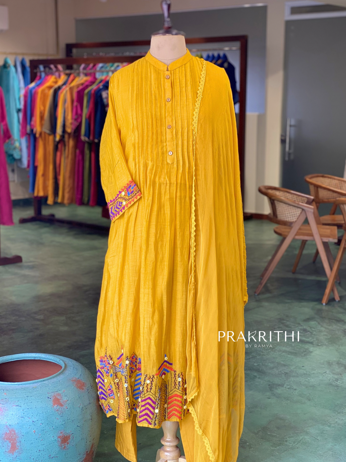 Yellow Pure mul chanderi salwar set -SMUL46- SIZE42