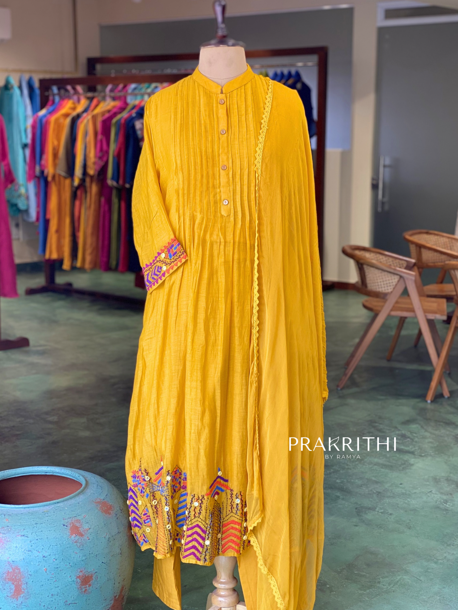 Yellow Pure mul chanderi salwar set -SMUL46- SIZE42