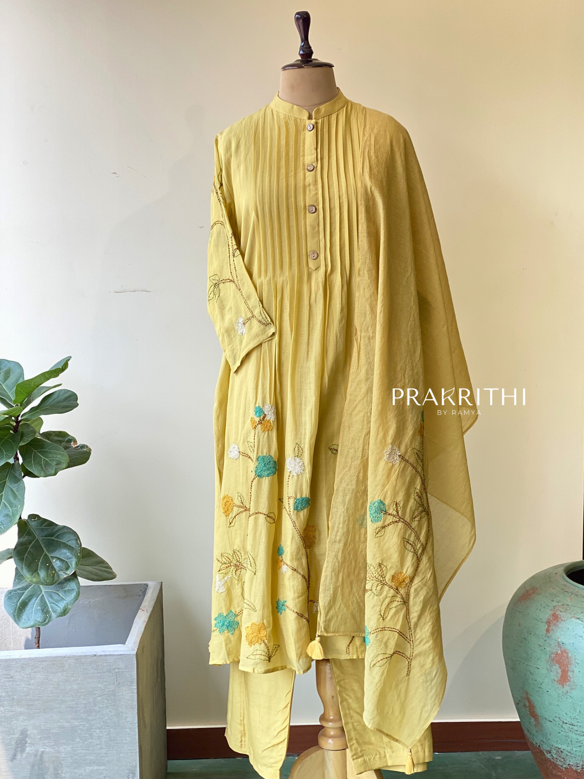 Yellow Pure mul chanderi salwar set -SMUL47- SIZE44
