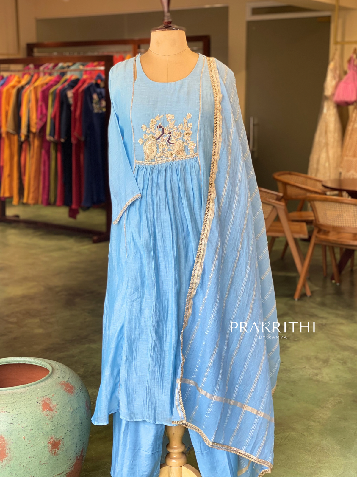 Blue Pure mul chanderi salwar set -SMUL51- SIZE40