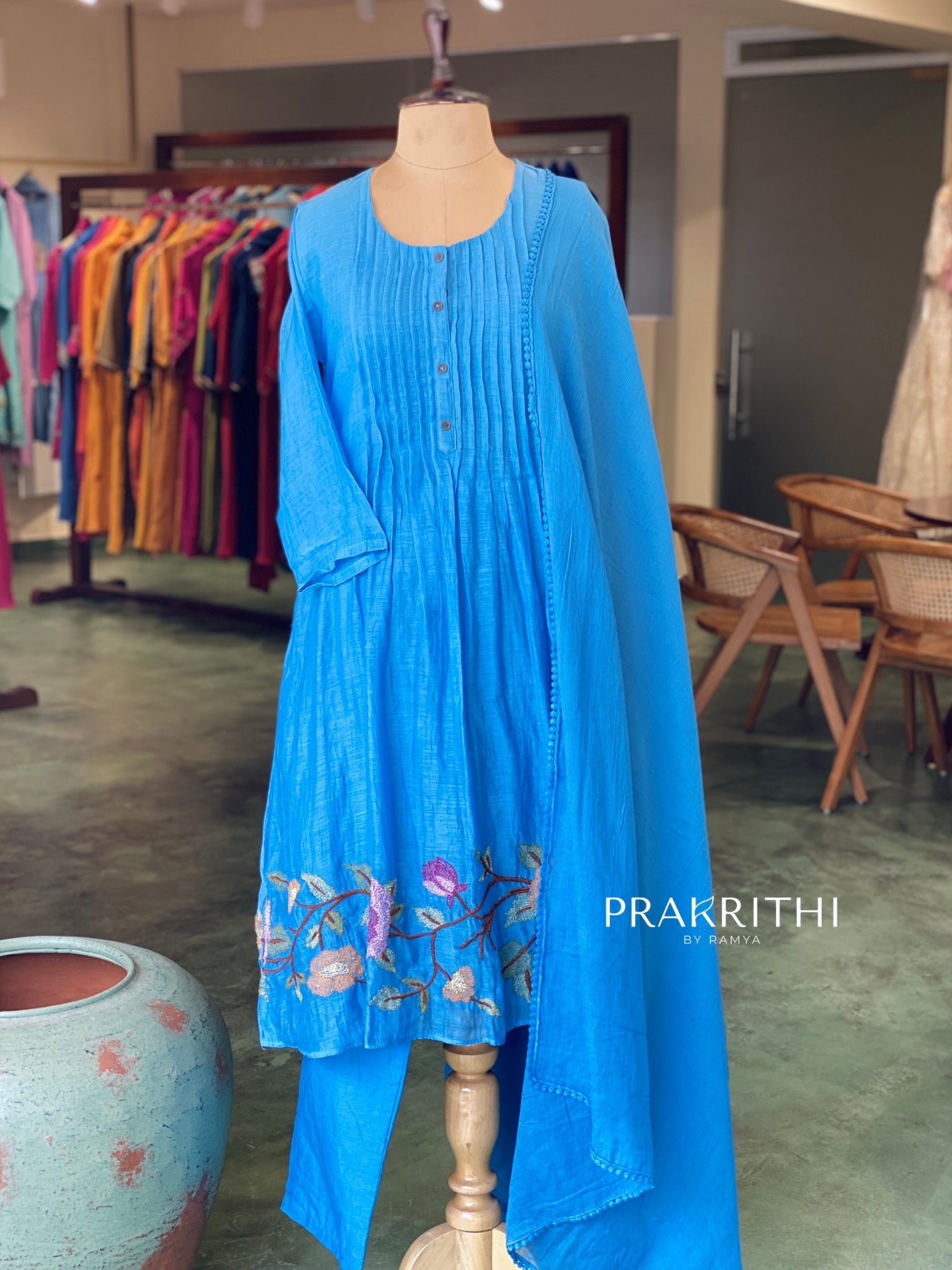 Blue Pure mul chanderi salwar set -SMUL52-- SIZE40