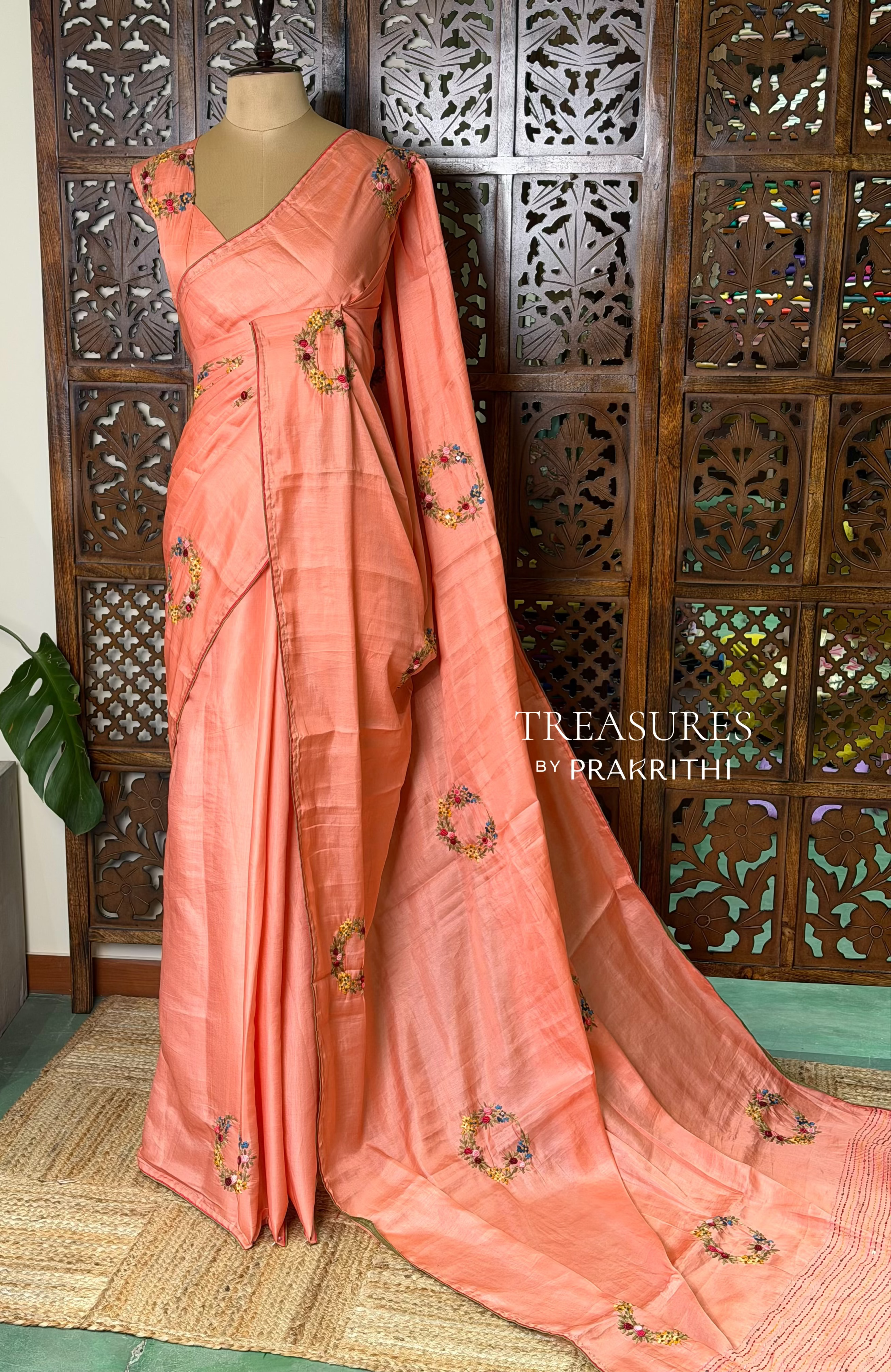 Peach soft tusser silk saree : PBR52D