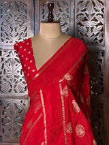 Red viscose georgette saree - PBRVT2E