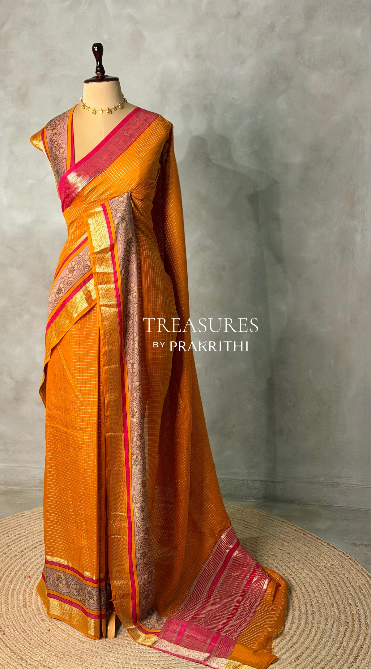 Mustard Yellow Georgette chanderi silk saree -PBR18D