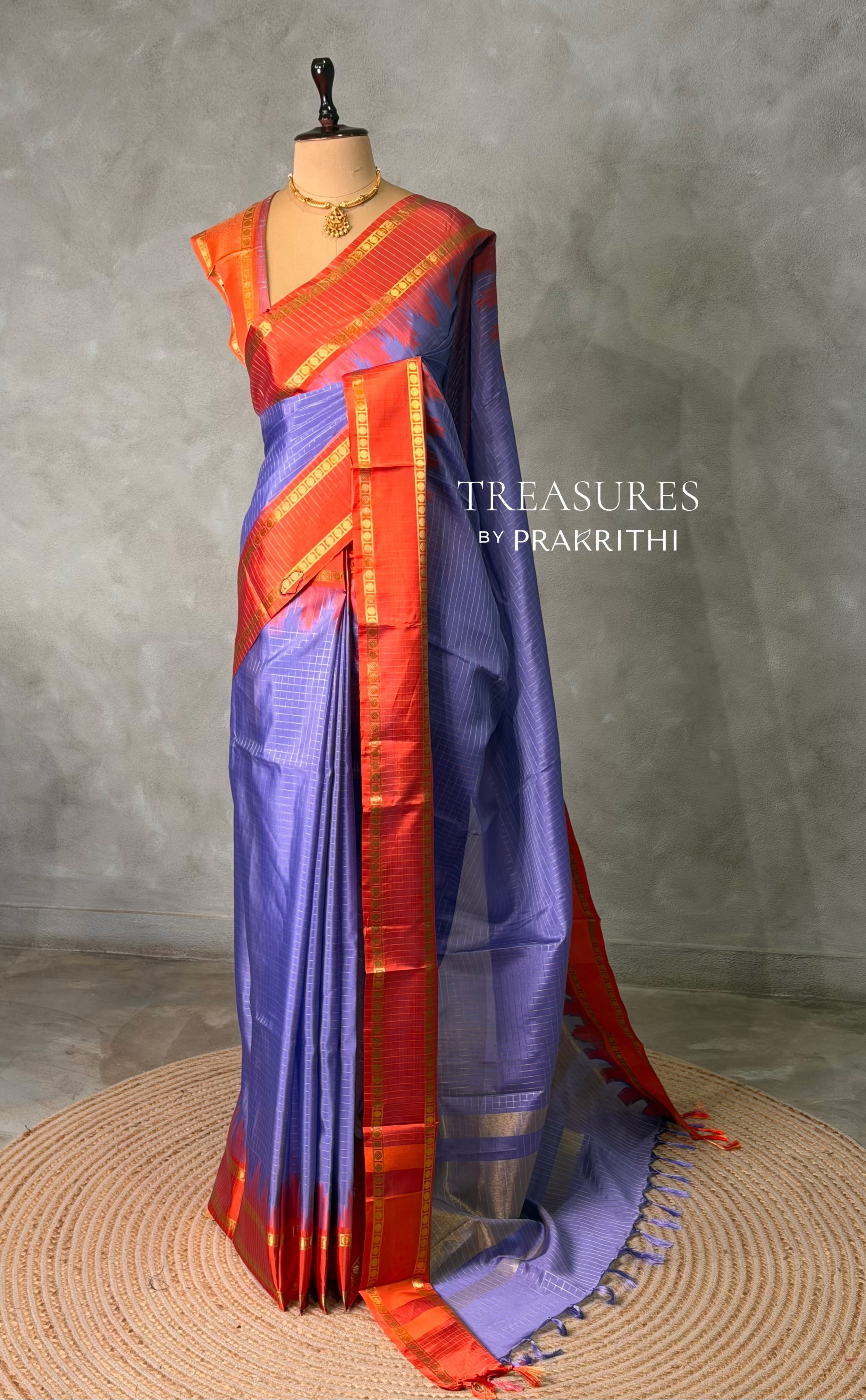 Lavender and Red Semi banarasi silk saree - PIH91