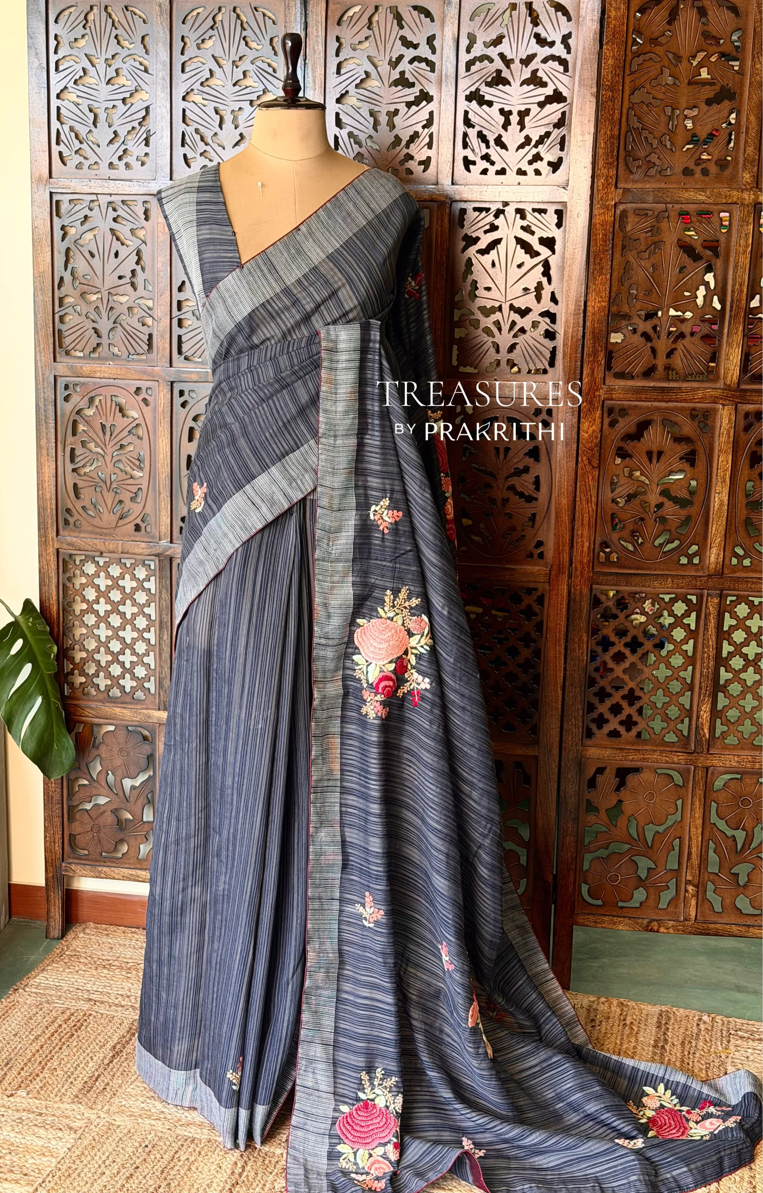 Handloom jute cotton saree- PBR59A