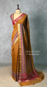 Mustard Yellow Georgette chanderi silk saree -PBR18K