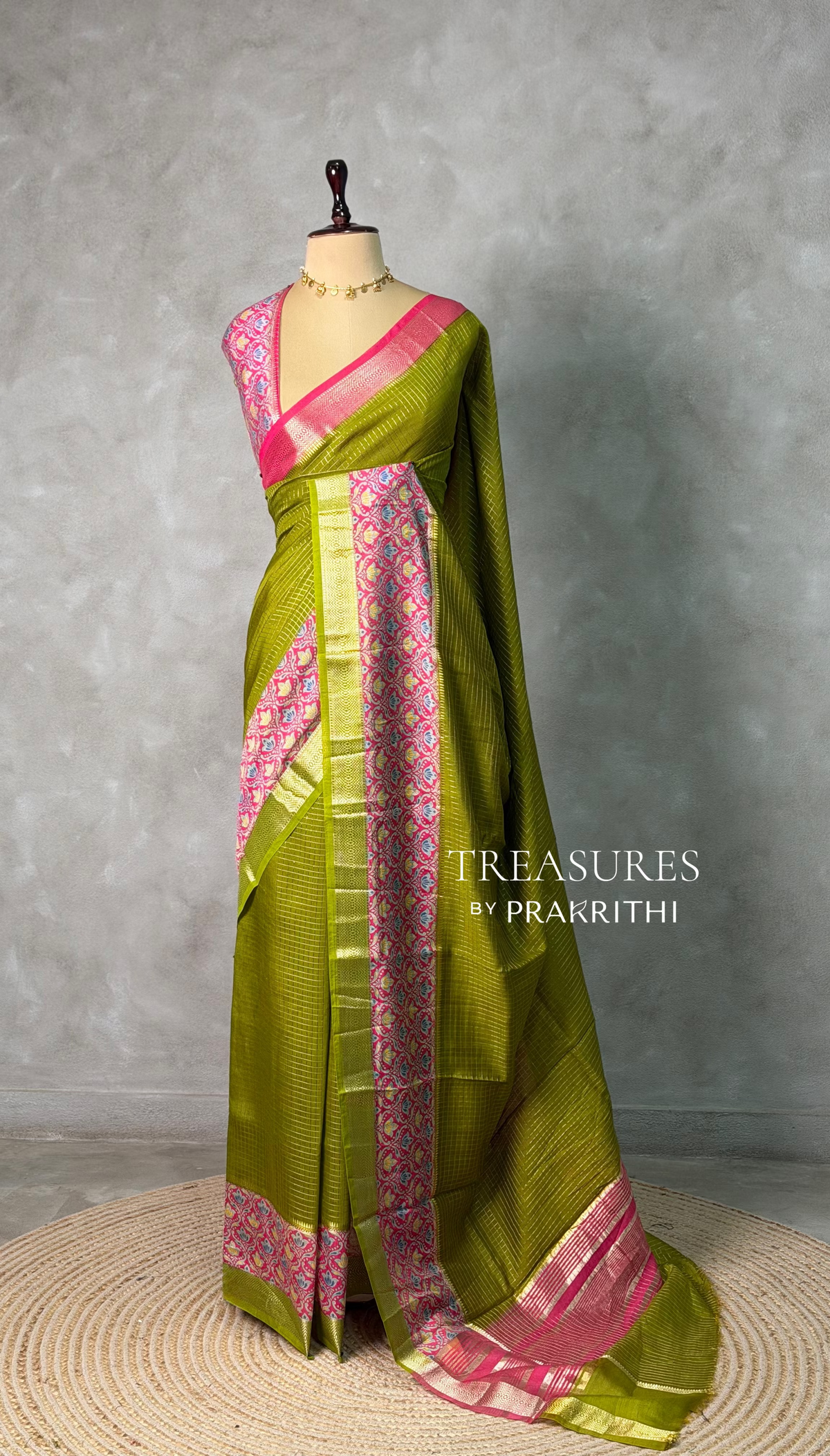 Olive Green Georgette chanderi silk saree -PBR18L