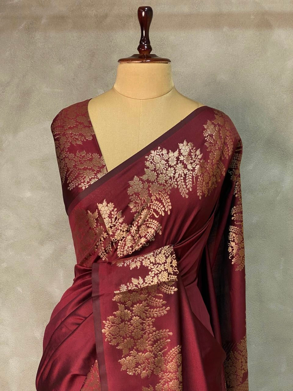 Maroon semi Banarasi silk saree -PIH45A