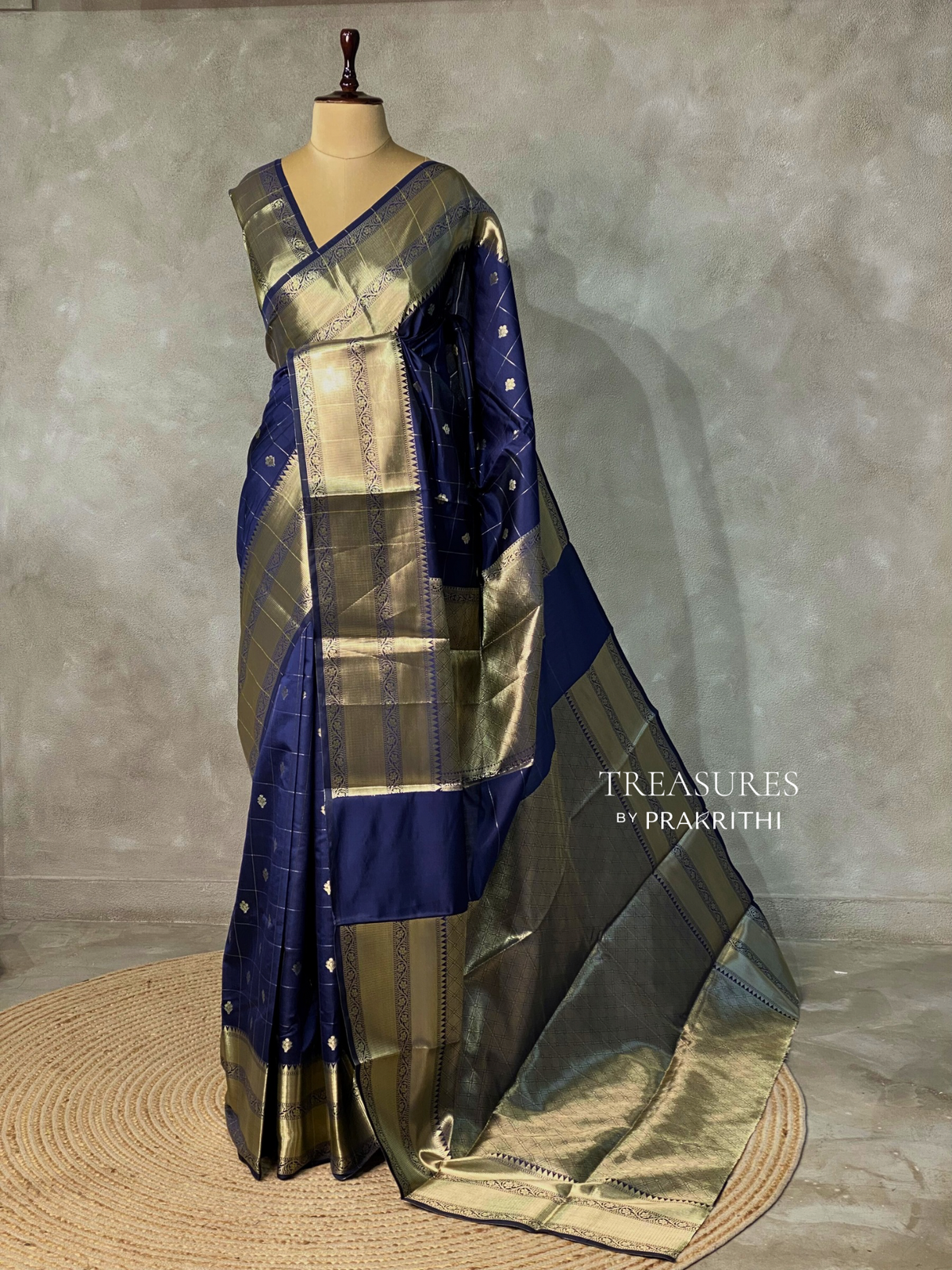 Navy Blue Banarasi silk Saree - RUK1B
