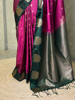 Purple and dark green pure soft silk saree - PSOFTS1
