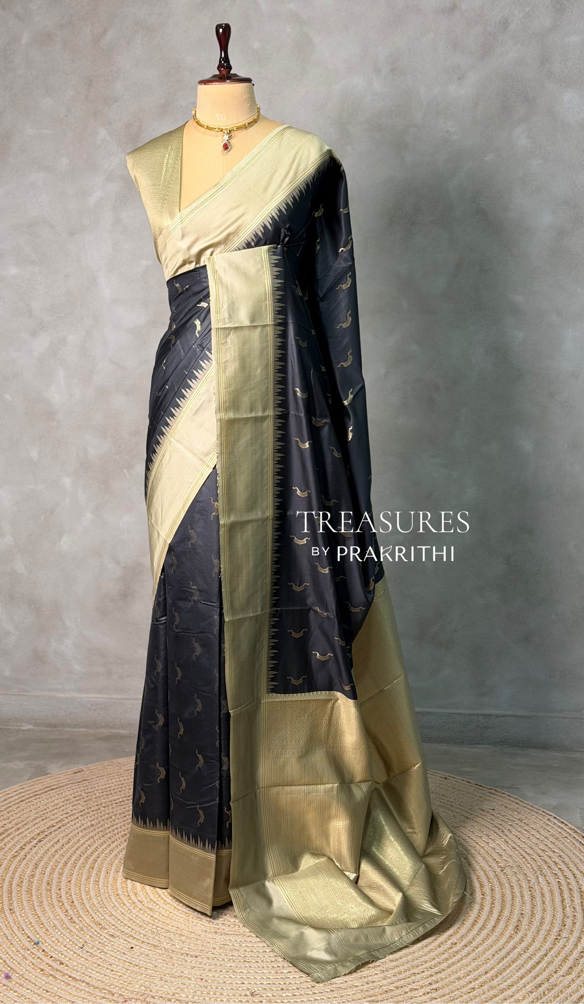 Black and Beige silk saree - PBR22D