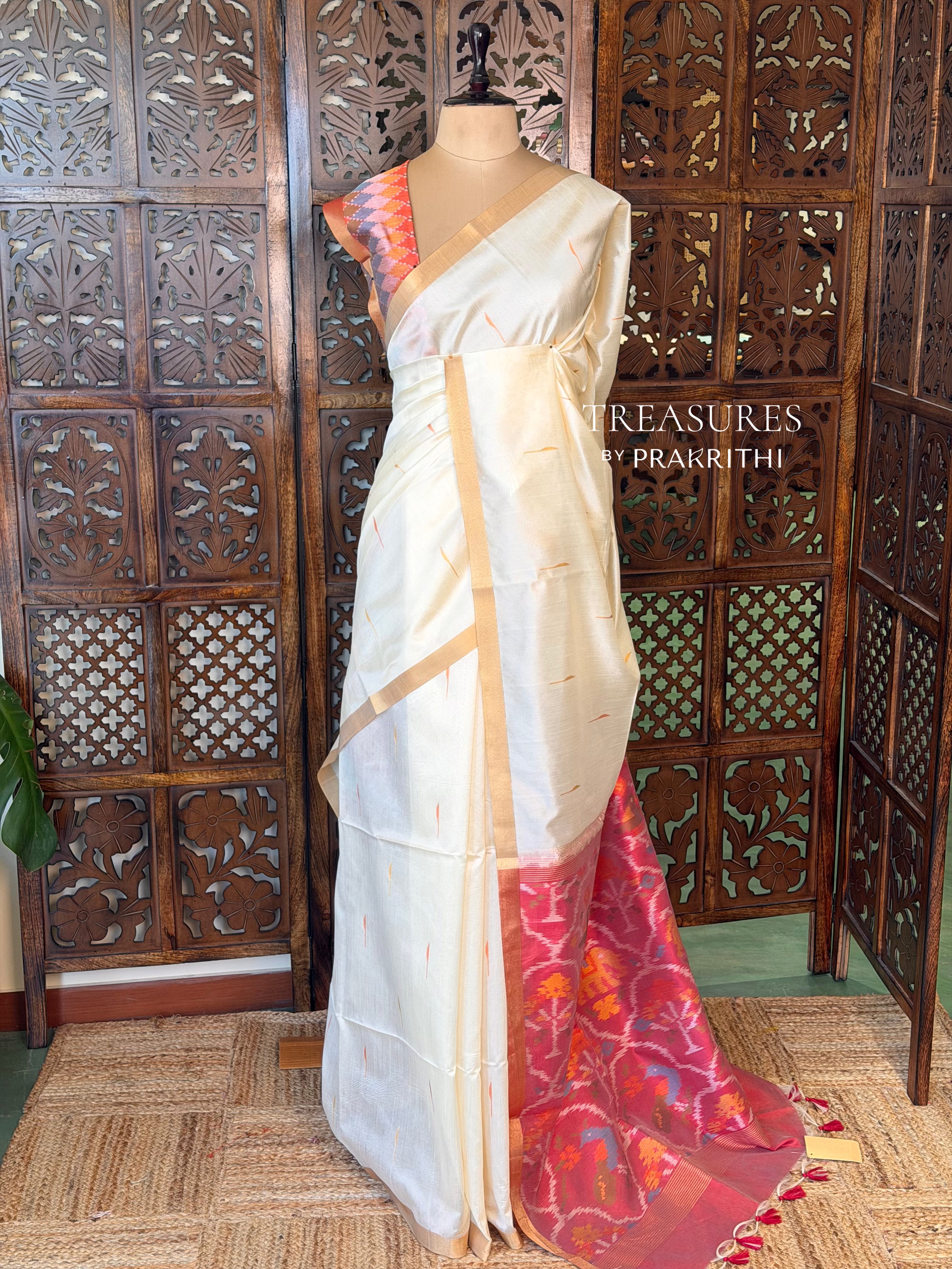 Off white Silk cotton saree- PBR60G