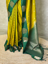 Olive and dark green pure soft silk saree - PSOFT3