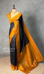 Black and Mustard Yellow silk saree - PBR22