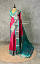 Dark Rose and aqua blue Silk saree - PBRZU4B