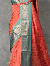 Peach and aqua blue Silk saree - PBRZU4F