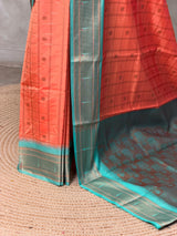 Peach and aqua blue Silk saree - PBRZU4F